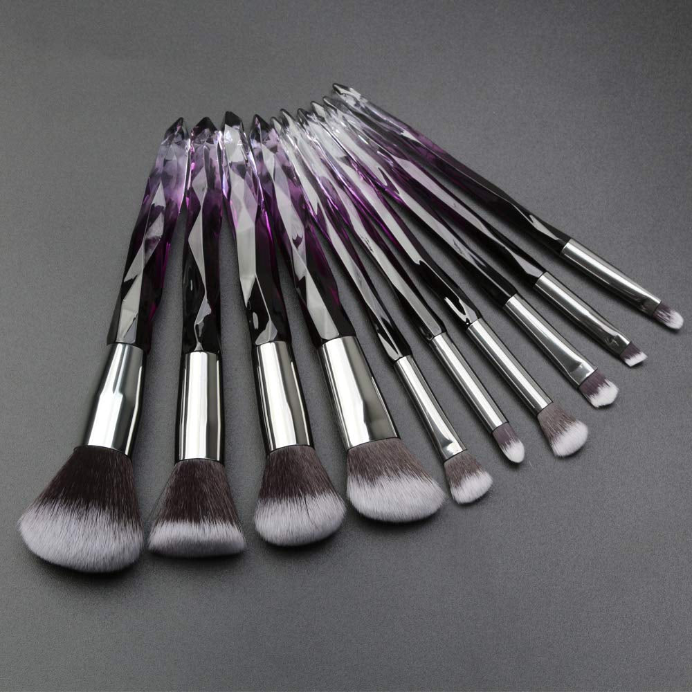 Elevate Your Makeup Game with the 10 PCS Crystal Handle Makeup Brush Set - Perfect for Flawless Application in Stunning Purple!