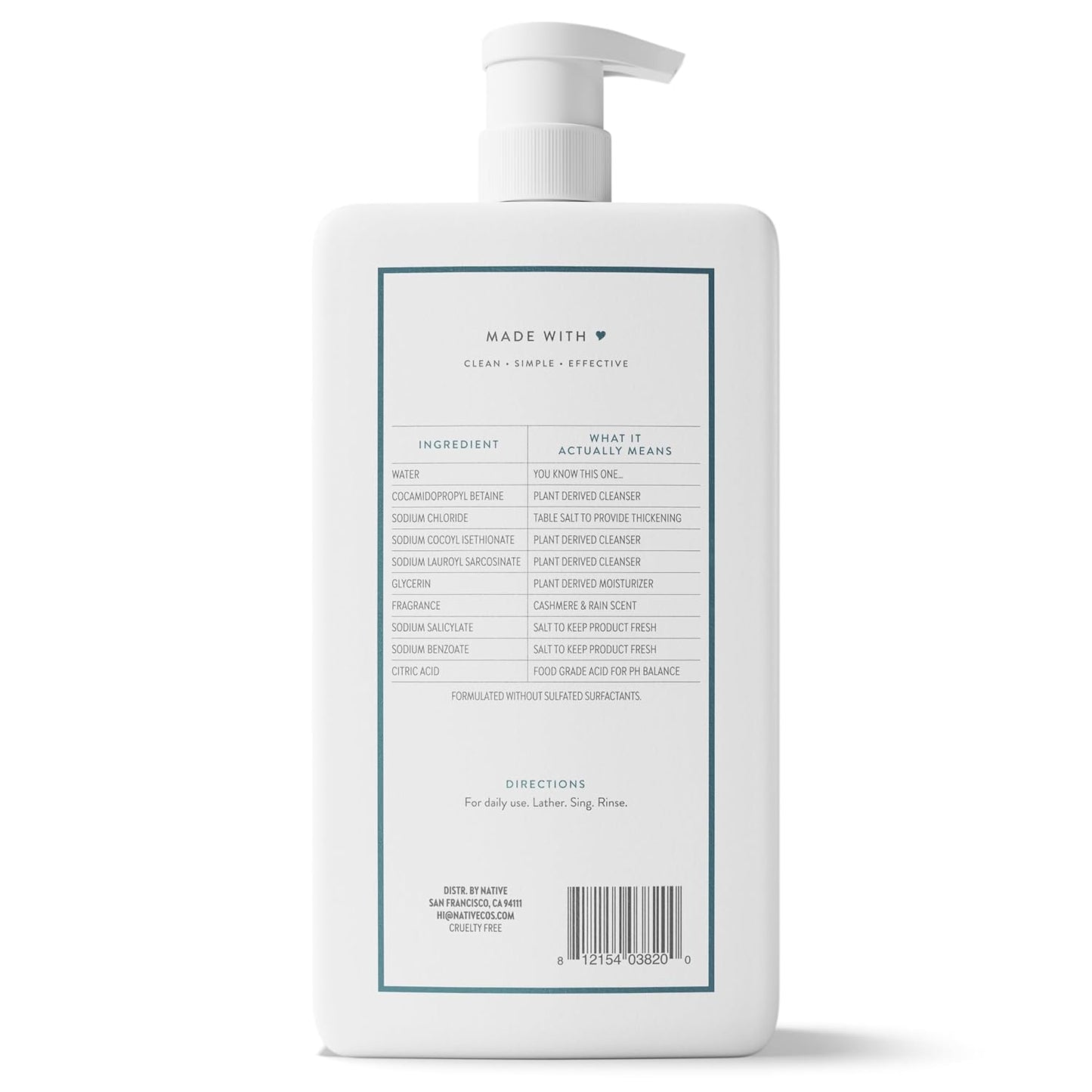 Sulfate Free Body Wash Contains Naturally Derived Ingredients | for Women & Men| Cashmere & Rain, 36 Oz