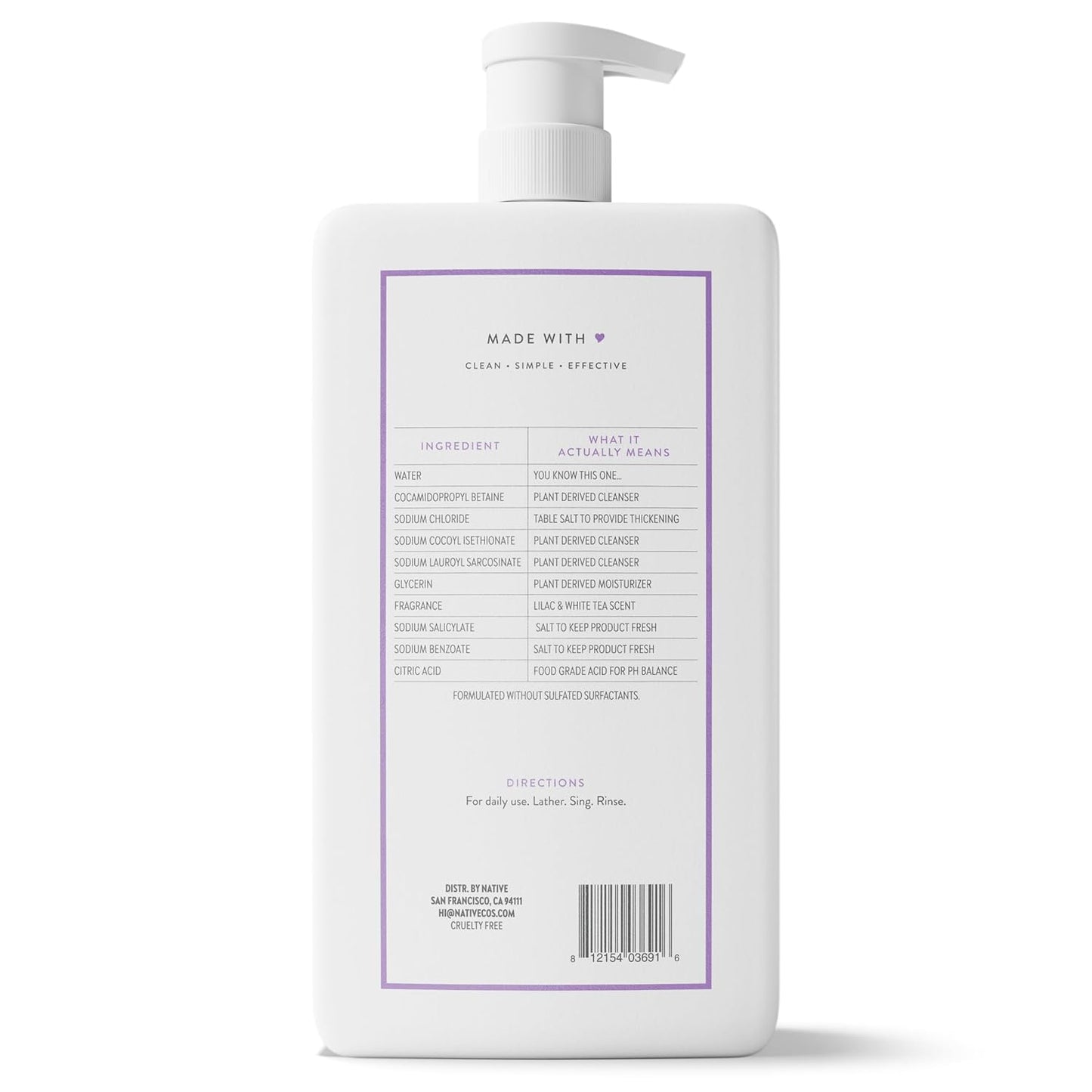 Sulfate Free Body Wash Contains Naturally Derived Ingredients | for Women & Men| Lilac & White Tea, 36 Oz