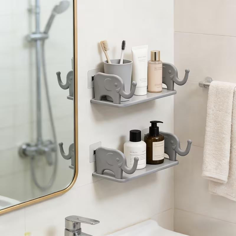 Adorable Waterproof Elephant Wall Shelf – Effortless No-Drill Organizer for Your Bathroom & Home