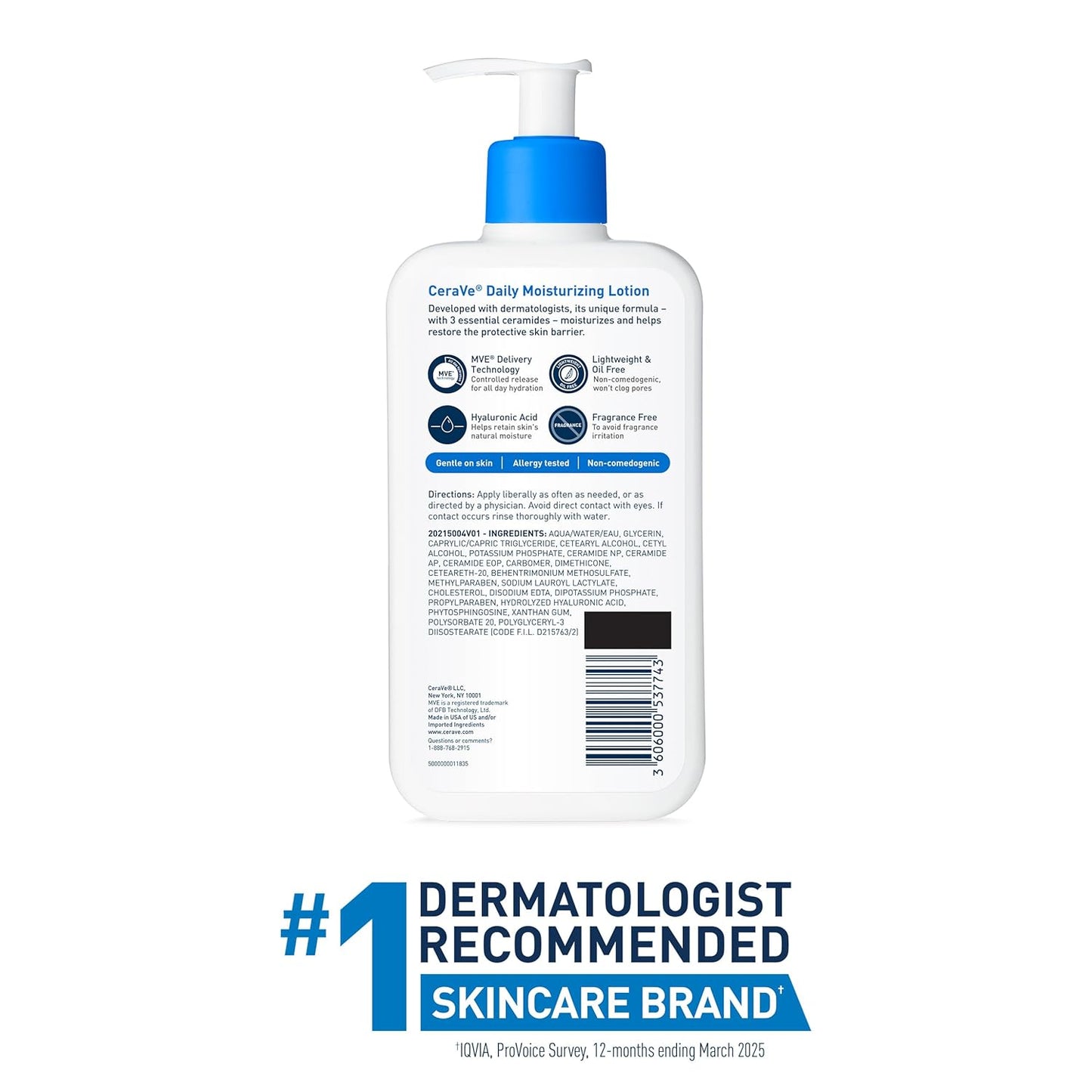 Daily Moisturizing Lotion for Dry Skin, Body Lotion & Face Moisturizer with Hyaluronic Acid and Ceramides, Daily Moisturizer, Fragrance Free, Oil-Free, 19 Ounce