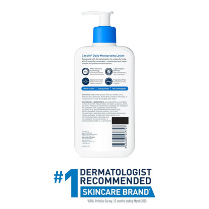 Daily Moisturizing Lotion for Dry Skin, Body Lotion & Face Moisturizer with Hyaluronic Acid and Ceramides, Daily Moisturizer, Fragrance Free, Oil-Free, 19 Ounce