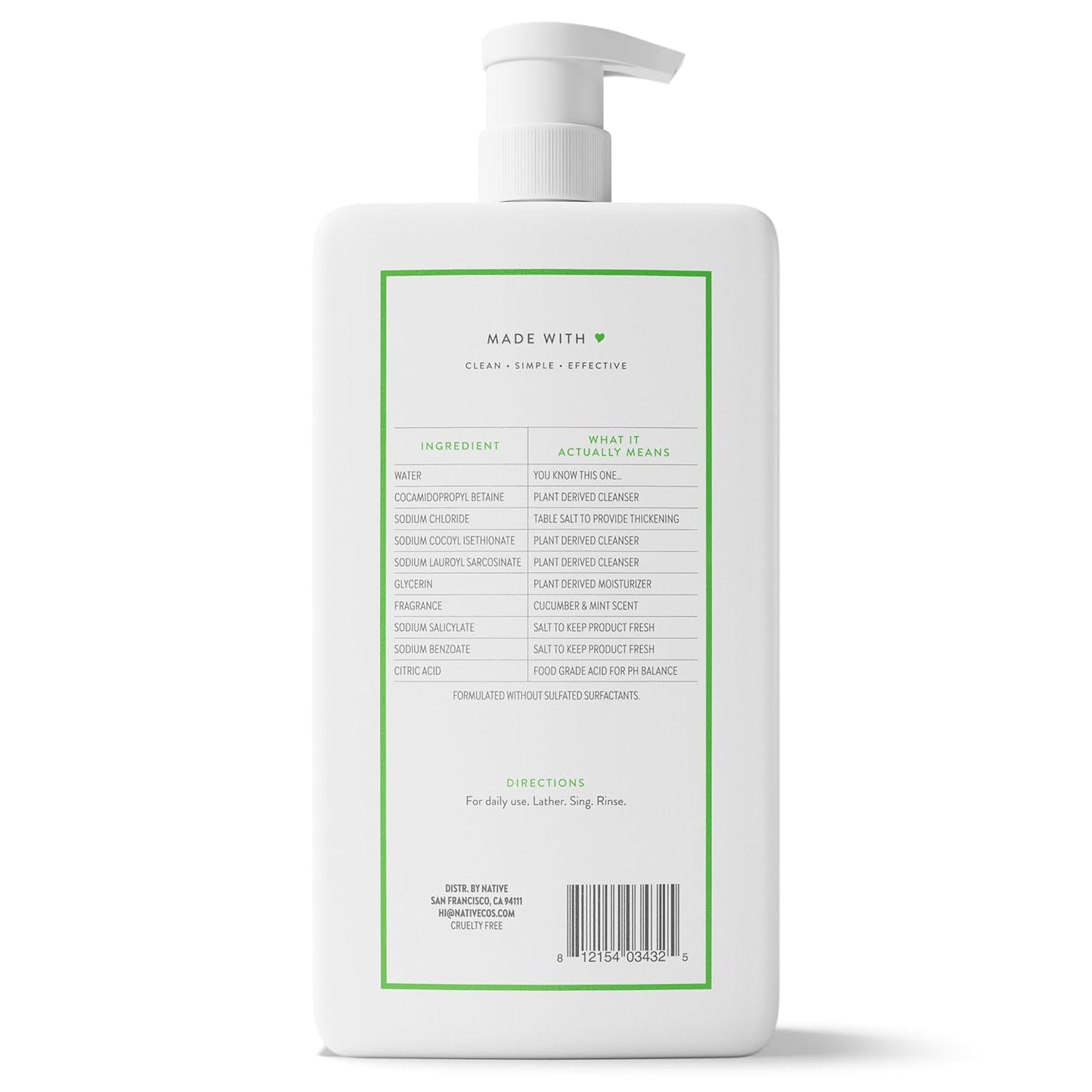 Sulfate Free Body Wash Contains Naturally Derived Ingredients | for Women & Men| Cucumber & Mint, 36 Oz