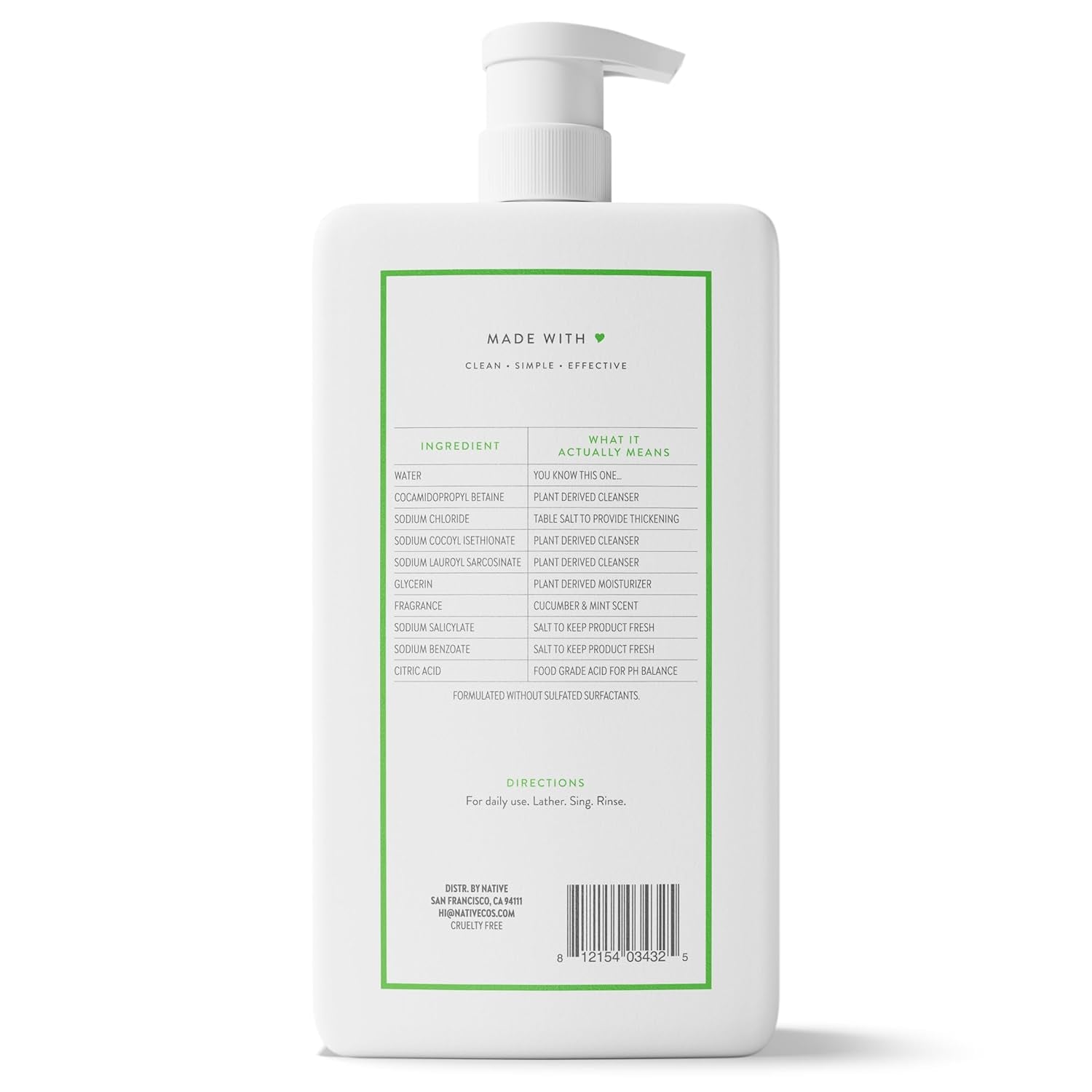 Sulfate Free Body Wash Contains Naturally Derived Ingredients | for Women & Men| Cucumber & Mint, 36 Oz
