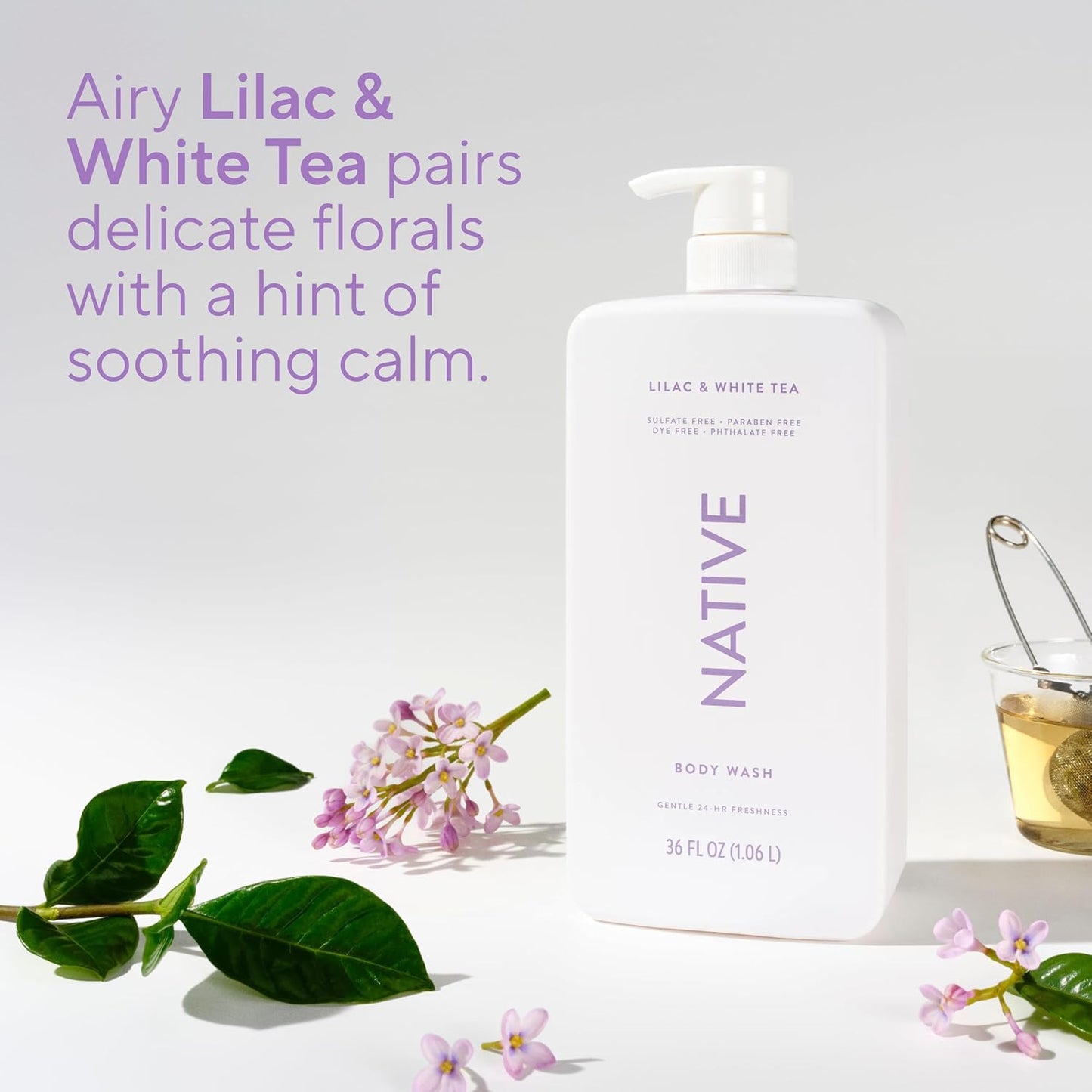 Sulfate Free Body Wash Contains Naturally Derived Ingredients | for Women & Men| Lilac & White Tea, 36 Oz