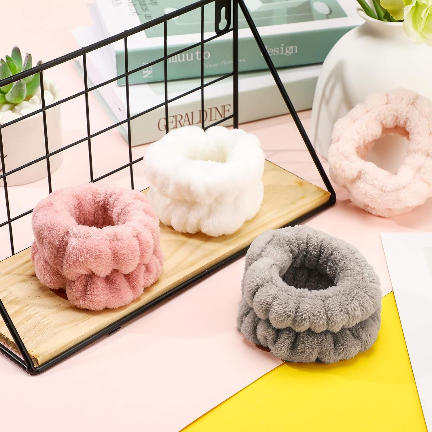 4 Pairs Wrist Bands for Washing Face Wrist Spa Microfiber Wash Towel Band Scrunchies Absorbent Wristbands Sweatband for Women Prevent Liquid from Spilling(Stylish Colors)