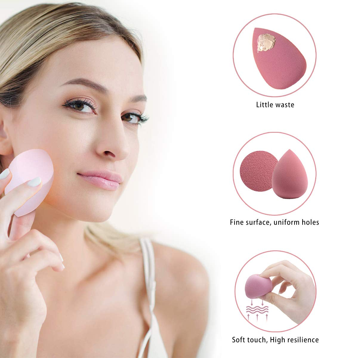 Flawless Makeup Sponges Set - 4 Premium Blending Sponges with Holder & Egg Case for Cream, Powder, and Liquid Application in Pink