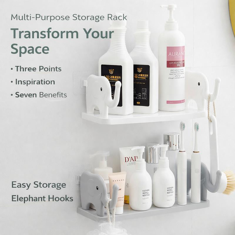 Adorable Waterproof Elephant Wall Shelf – Effortless No-Drill Organizer for Your Bathroom & Home