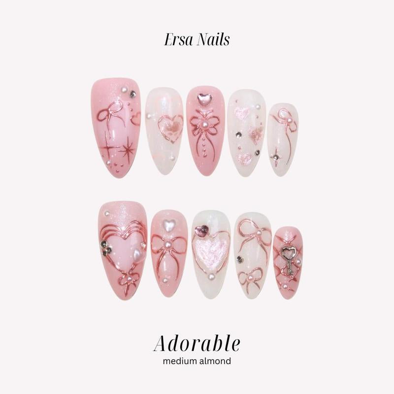 Ersanails VALENTINE'S DAY Collection - Handmade Presson Nails 10PCS | Acrylic, Reusable, Salon-Quality, Long-Lasting, Glossy Design