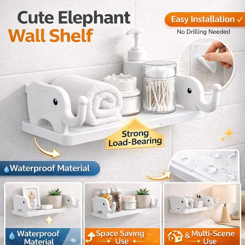 Adorable Waterproof Elephant Wall Shelf – Effortless No-Drill Organizer for Your Bathroom & Home
