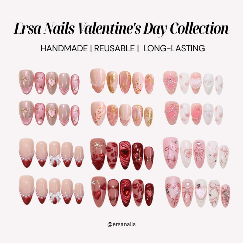 Ersanails VALENTINE'S DAY Collection - Handmade Presson Nails 10PCS | Acrylic, Reusable, Salon-Quality, Long-Lasting, Glossy Design
