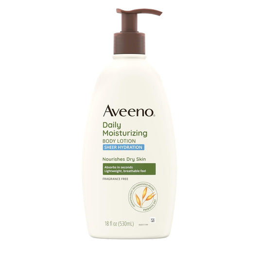 Revitalize Your Skin with Aveeno Sheer Hydration Daily Moisturizing Lotion – Fragrance-Free, Lightweight, and Fast-Absorbing for 24-Hour Hydration, 18 Fl. Oz