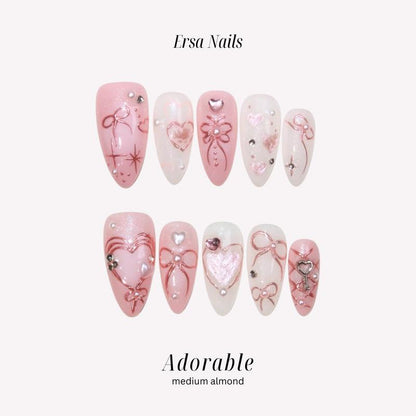 Ersanails VALENTINE'S DAY Collection - Handmade Presson Nails 10PCS | Acrylic, Reusable, Salon-Quality, Long-Lasting, Glossy Design