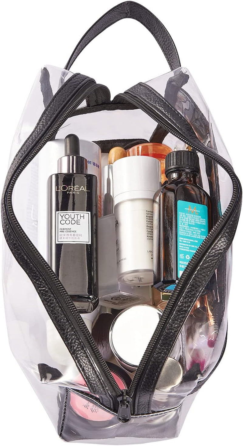 Heavy Duty Clear Travel Toiletry Makeup Bags Transparent Shaving Bag Water Resistant Cosmetic Bag Organizer Pouch with Zipper and Handle