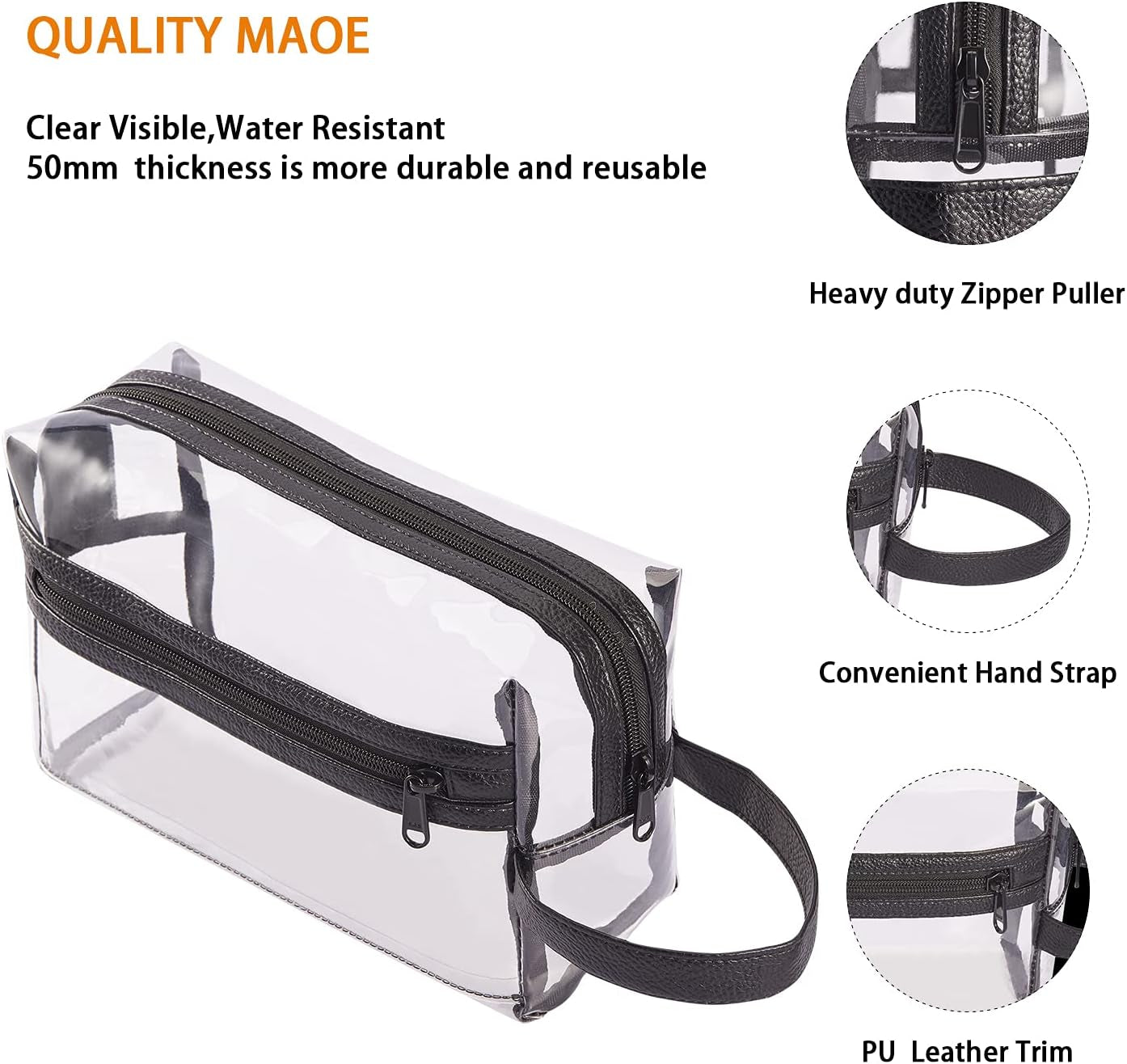 Heavy Duty Clear Travel Toiletry Makeup Bags Transparent Shaving Bag Water Resistant Cosmetic Bag Organizer Pouch with Zipper and Handle