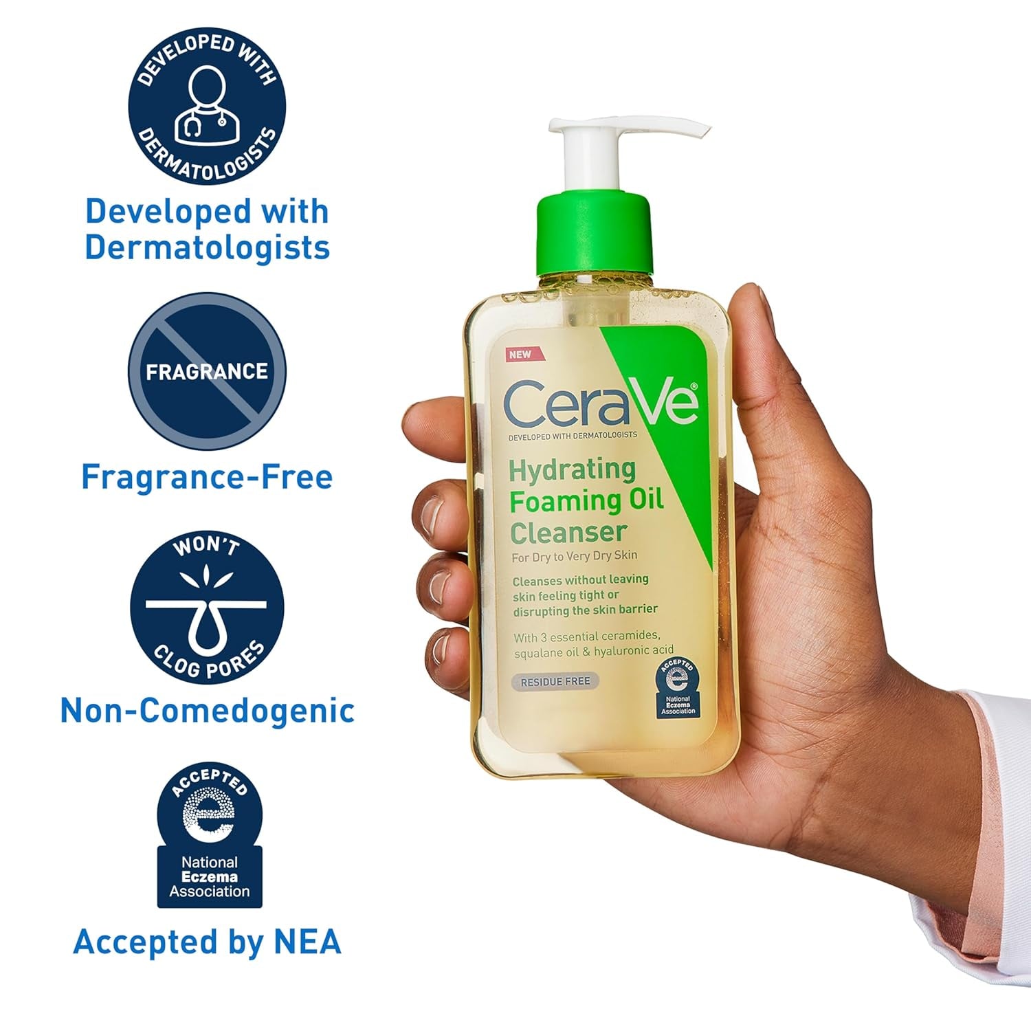 Revitalize Your Skin with Our Hydrating Foaming Oil Cleanser – Moisturizing Formula with Squalane, Hyaluronic Acid & Ceramides for Dry to Very Dry Skin, Fragrance-Free & Residue-Free, 19 FL Oz