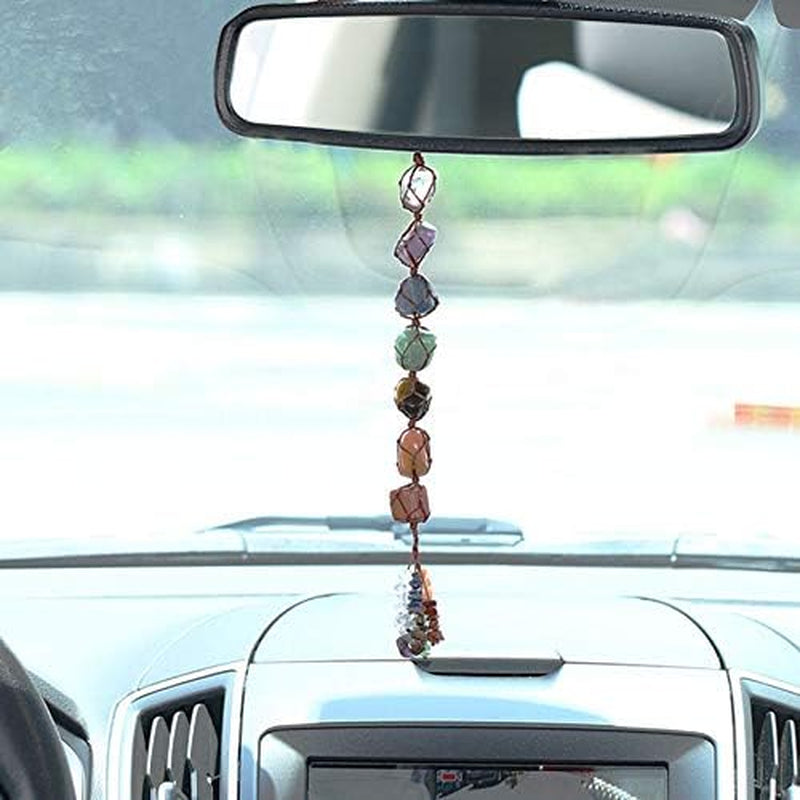 Transform Your Space with 7 Chakra Car Ornaments - Gemstone Reiki Healing Crystals for Positive Energy and Good Luck