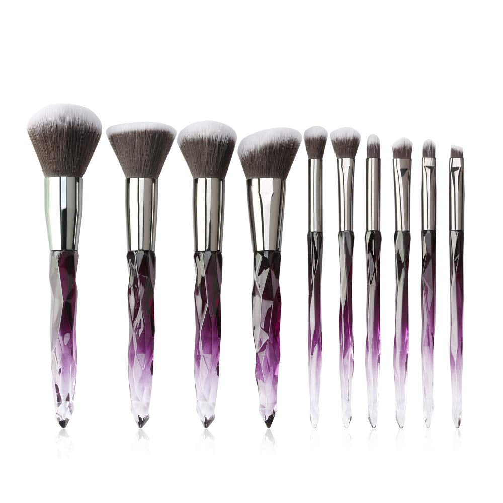Elevate Your Makeup Game with the 10 PCS Crystal Handle Makeup Brush Set - Perfect for Flawless Application in Stunning Purple!