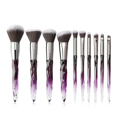 Elevate Your Makeup Game with the 10 PCS Crystal Handle Makeup Brush Set - Perfect for Flawless Application in Stunning Purple!