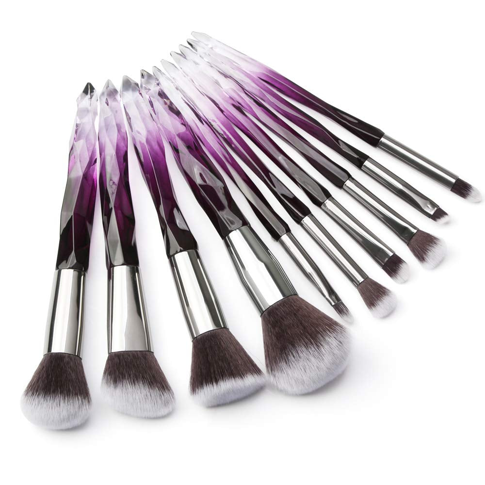 Elevate Your Makeup Game with the 10 PCS Crystal Handle Makeup Brush Set - Perfect for Flawless Application in Stunning Purple!
