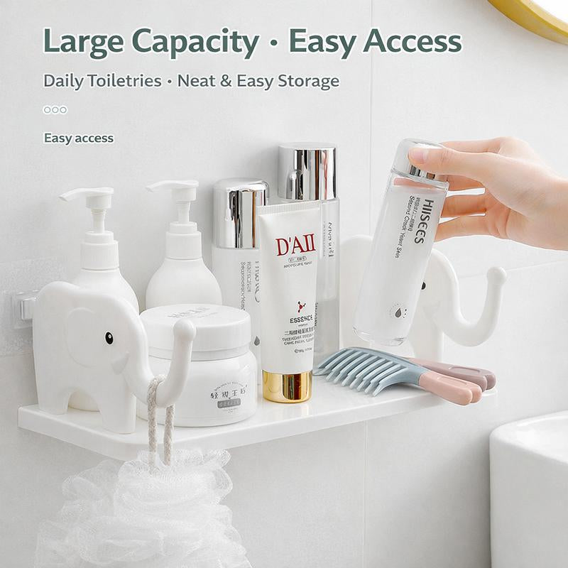 Adorable Waterproof Elephant Wall Shelf – Effortless No-Drill Organizer for Your Bathroom & Home