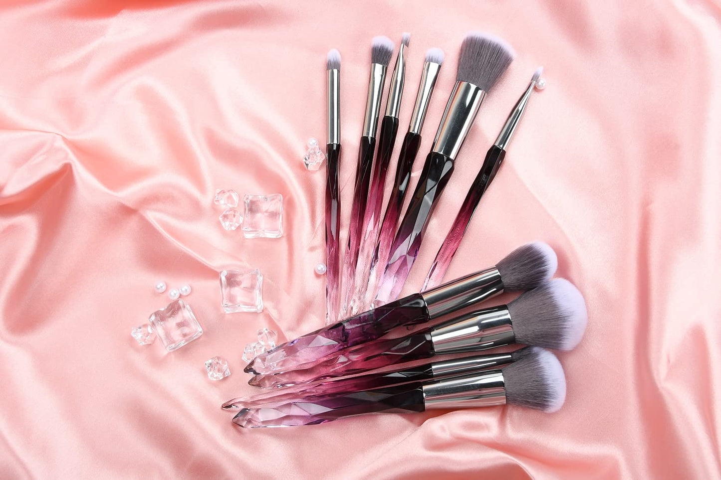 Elevate Your Makeup Game with the 10 PCS Crystal Handle Makeup Brush Set - Perfect for Flawless Application in Stunning Purple!