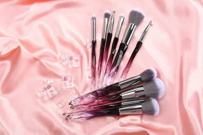 Elevate Your Makeup Game with the 10 PCS Crystal Handle Makeup Brush Set - Perfect for Flawless Application in Stunning Purple!