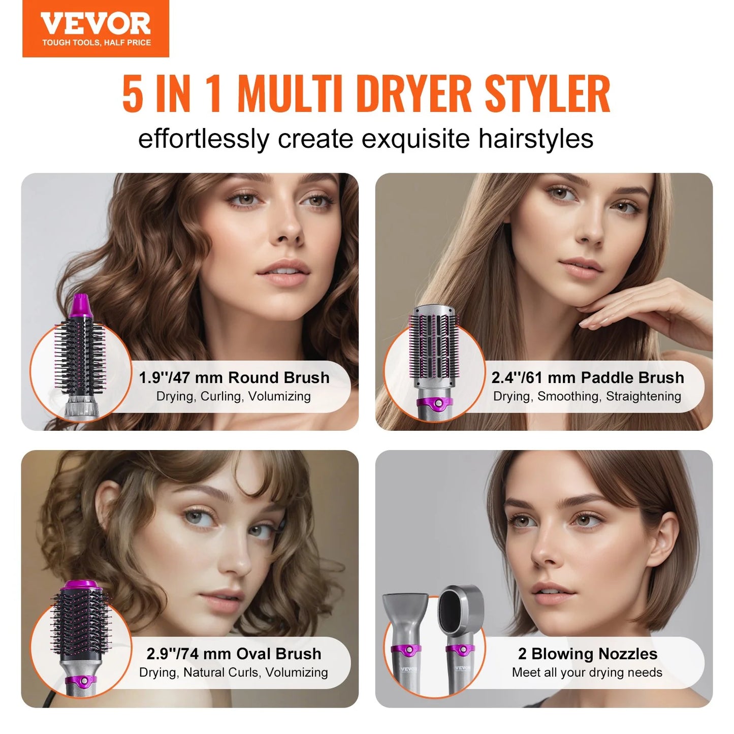 Transform Your Hair with the Vevor 5-in-1 Hot Hair Dryer Brush - Curl, Style, and Shine with Negative Ion Technology