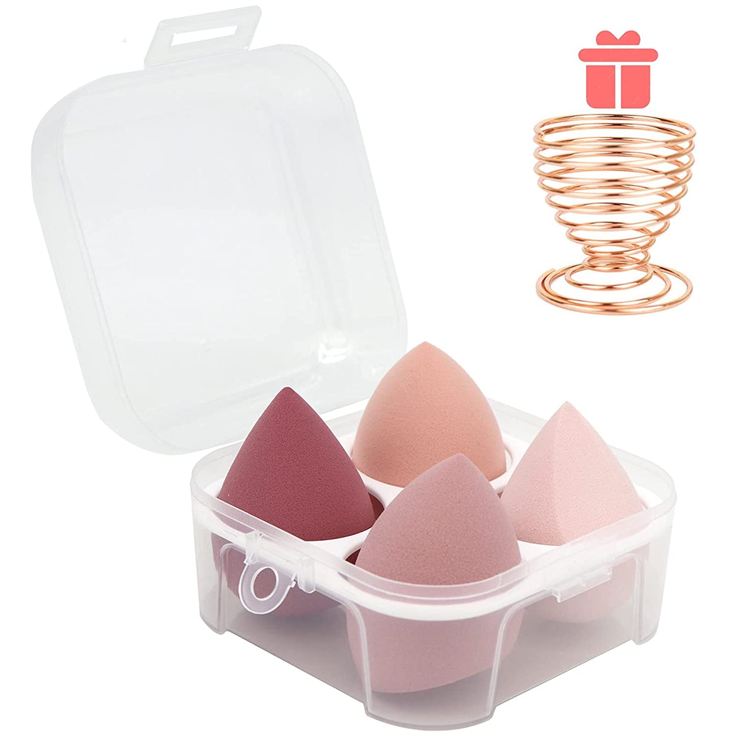 Flawless Makeup Sponges Set - 4 Premium Blending Sponges with Holder & Egg Case for Cream, Powder, and Liquid Application in Pink