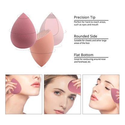 Flawless Makeup Sponges Set - 4 Premium Blending Sponges with Holder & Egg Case for Cream, Powder, and Liquid Application in Pink