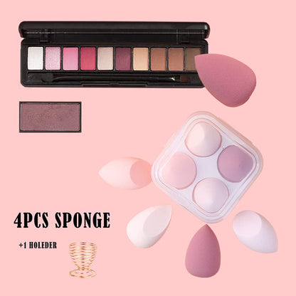 Flawless Makeup Sponges Set - 4 Premium Blending Sponges with Holder & Egg Case for Cream, Powder, and Liquid Application in Pink