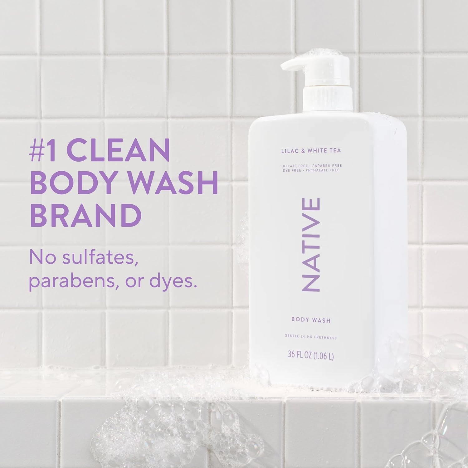 Sulfate Free Body Wash Contains Naturally Derived Ingredients | for Women & Men| Lilac & White Tea, 36 Oz